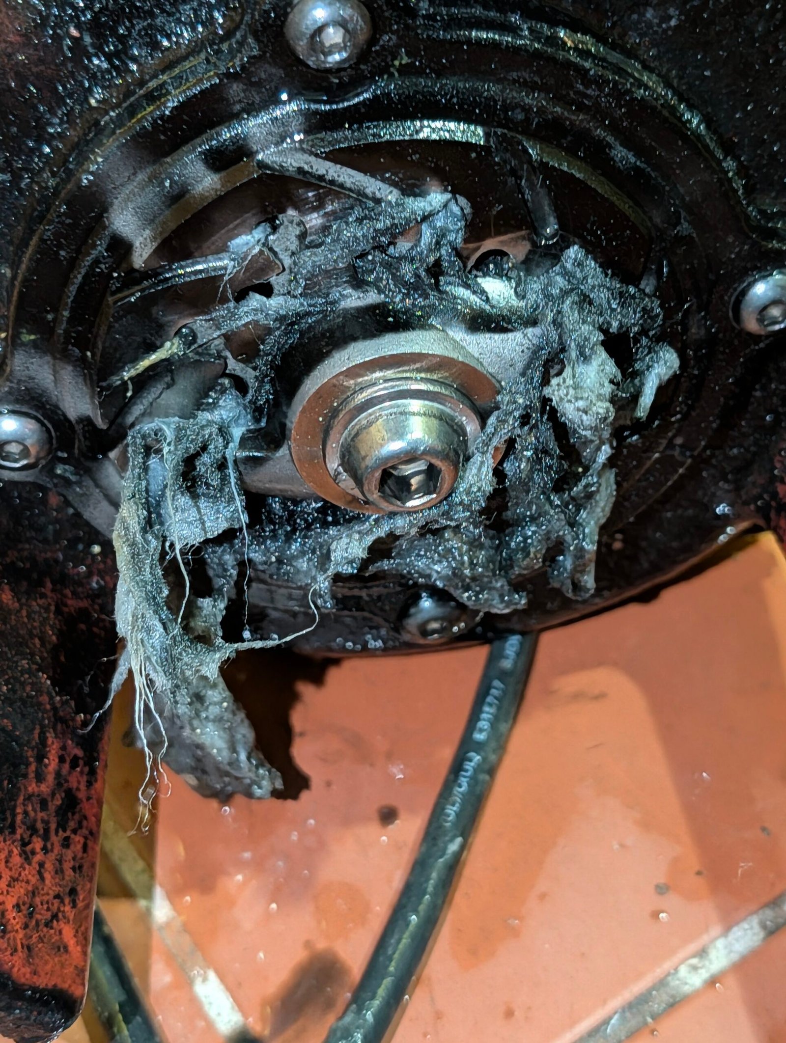 Obstructed plumbing pump component showing an internal plumbing equipment problem